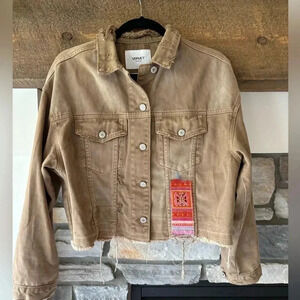 Vervet Jean Jacket Women’s S Tan Cropped Oversized Boho Embroidered western fall